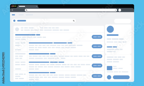 Website Dashboard Interface Wireframe – Modern Web Application UI Layout and Admin Panel Vector