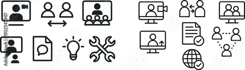 Icons representing virtual collaboration tools are displayed. They include video calls, group chats, and idea generation. This highlights the importance of communication in remote work.