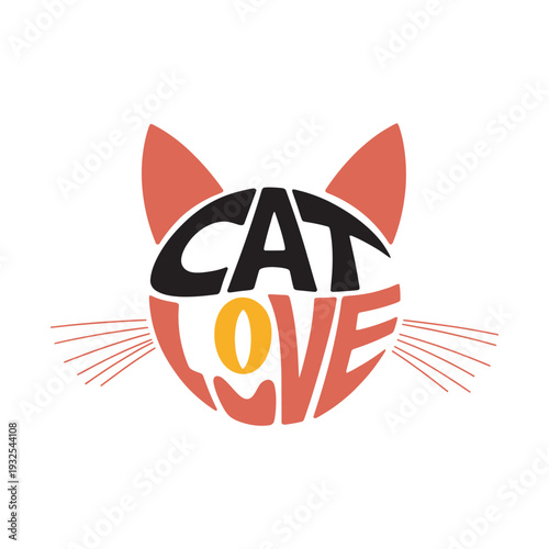 Cat love symbol vector illustration simple graphic design minimal silhouette logo emblem