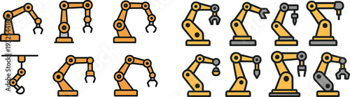 Multiple robotic arms displayed in different positions demonstrate their ability to perform diverse tasks in manufacturing and automation.