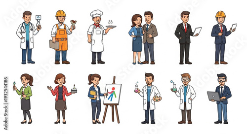 Diverse professionals in various occupations, showcasing different career paths and roles.