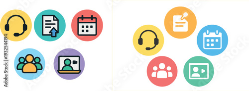 Different icons illustrate essential tools for remote work. They show communication, scheduling documents, and collaborative efforts to enhance productivity in a digital workspace.