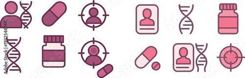 Graphics illustrate the concepts of genetics, medication, and targeted therapies in the context of advancing personalized medicine research and healthcare innovation.