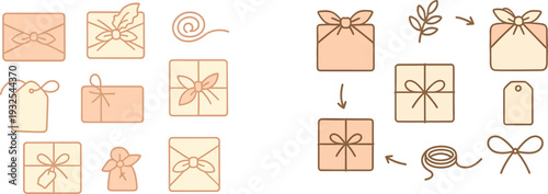 Colorful, intricately designed gift packages of various shapes and sizes are stacked together with ribbons and tags. Perfect for special occasions and gifting.