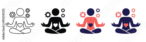 Stress management icon set illustrating calmness, emotional control, meditation concepts, coping strategies, mental health symbols