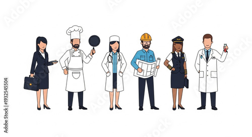 Diverse group of professionals showcasing various occupations and careers in society.