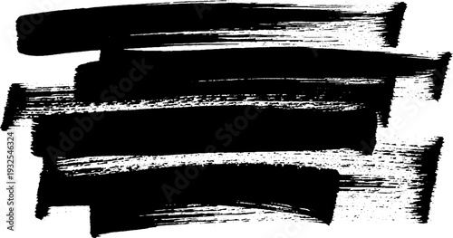 Bold black ink brush strokes with a gritty texture, graphic background for design, abstract art, grunge effect