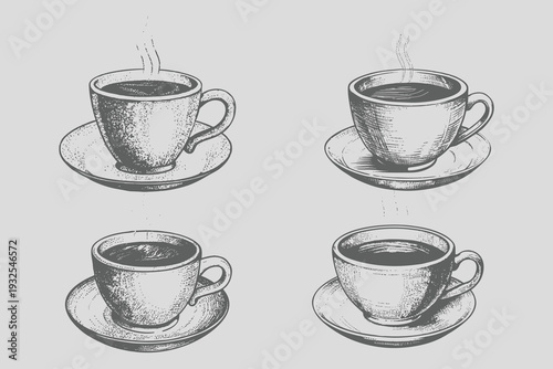 Vintage engraving style isolated teacup vector illustration. Realistic teacup hot drink mug sketch eps file for creative design. Eps 10