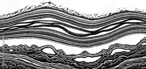 Abstract organic wavy lines and patterns, intricate black and white textured background for graphic art