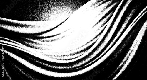 Abstract flowing fabric curves in monochrome with grainy texture, elegant background design