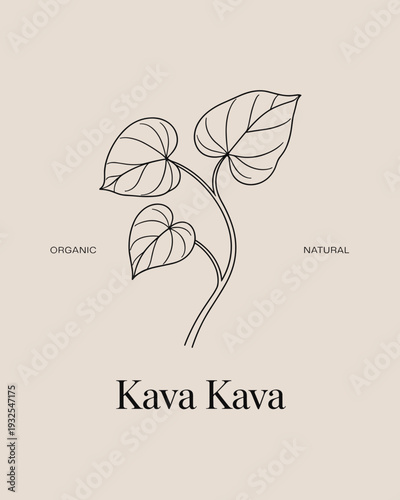 Kava Kava Botanical Line Art Logo – Organic Herbal Plant Illustration