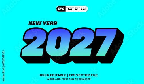 2027 Text Effect 3D Design Vector EPS Colour Full Template