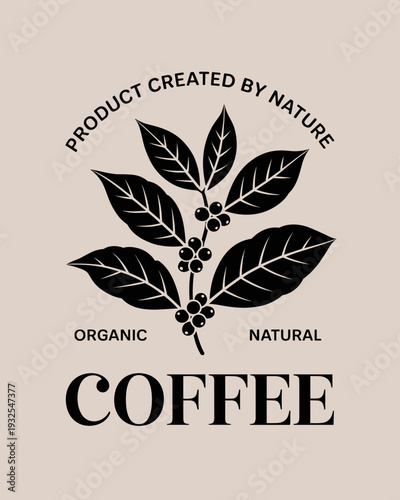 Organic Coffee Logo with Botanical Leaf Illustration – Natural Product Badge Design