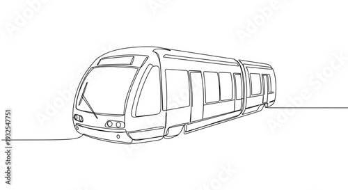 Monoline illustration of a modern train in motion on a transparent background, featuring sleek lines and simple design with focus on movement and transportation
