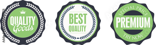 Three green and black quality guarantee badges