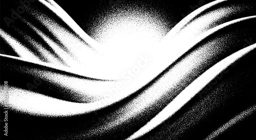 Abstract black and white background with wavy lines and grainy texture, dramatic contrast, elegant smooth curves