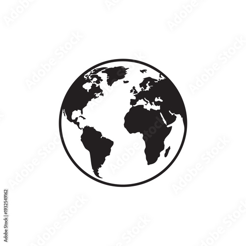 Globe Icon in Minimalist Style with Black Silhouette on White Background for Global Awareness