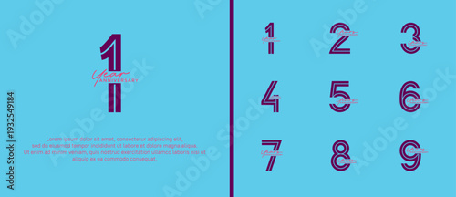 anniversary vector logo set, purple color with handwriting can be use for celebration