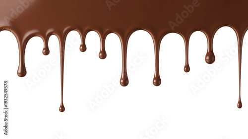 Melted chocolate edge dripping brown liquid isolated on a transparent background