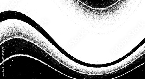 Abstract black and white wavy lines with speckle texture, elegant background for design projects, digital art