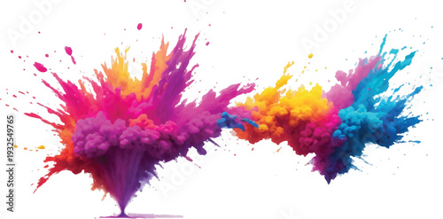 Dynamic explosion of vivid colorful powder, abstract festive background for Holi or celebration