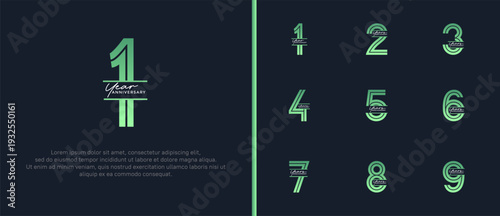 anniversary vector logo set, green color with handwriting can be use for celebration