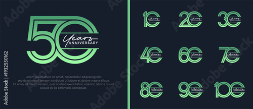 anniversary vector logo set, green color with handwriting can be use for celebration
