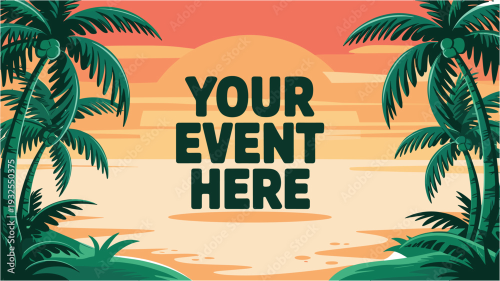 Obraz premium Tropical sunset background with palm trees for your event here text