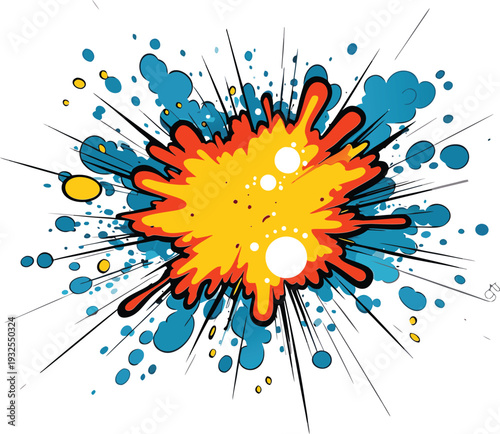 Abstract explosion background with colorful paint splash and energy. Dynamic comic style burst shows motion, power, impact. Ideal for creative design, posters, advertising, modern visuals.