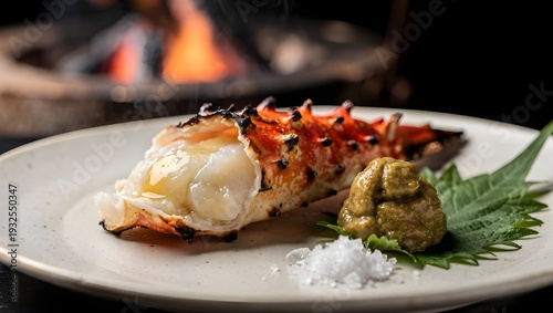 Kaiseki Kyoto - Charcoal-Grilled Taiza Crab Leg from Tango, Crab Miso Garnish, Ember Glow