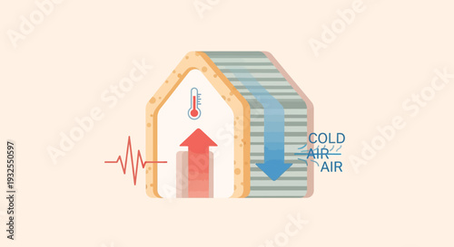House with arrows showing air flow.