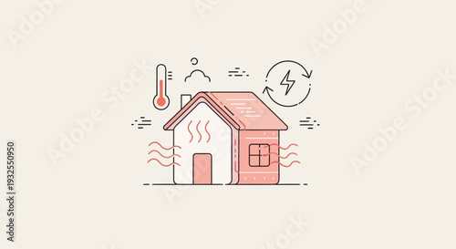 Simple house with energy symbols around.