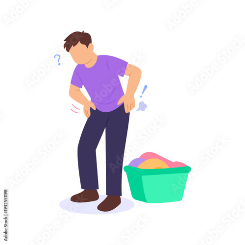 Pocket Checking, Ensuring no items remain in garment pockets before washing, Flat vector character illustration