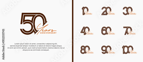 anniversary vector logo set, brown color and orange handwriting can be use for celebration