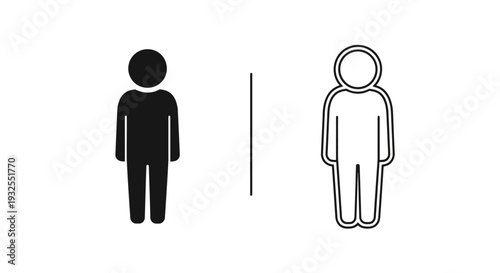Black and white outline human figure icons vector set, representing people, user profiles, or gender-neutral individuals for web design, apps, and infographics