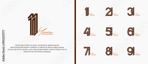 anniversary vector logo set, brown color and orange handwriting can be use for celebration