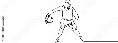 Basketball player dribbling the ball.one line vector illustration with white background