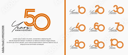 anniversary vector logo set, orange color with black handwriting can be use for celebration