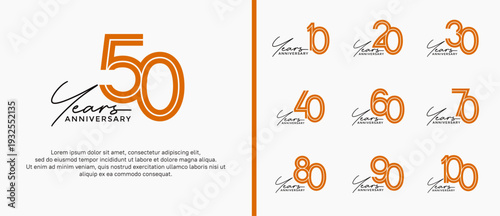anniversary vector logo set, orange color with black handwriting can be use for celebration