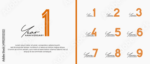 anniversary vector logo set, orange color with black handwriting can be use for celebration
