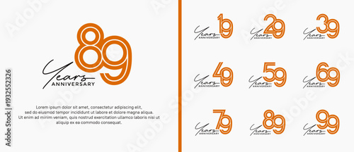 anniversary vector logo set, orange color with black handwriting can be use for celebration