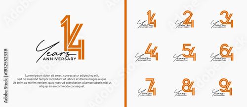 anniversary vector logo set, orange color with black handwriting can be use for celebration
