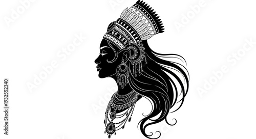 A black and white drawing of a woman's head