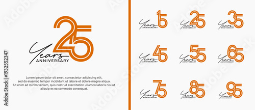 anniversary vector logo set, orange color with black handwriting can be use for celebration