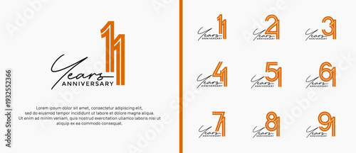 anniversary vector logo set, orange color with black handwriting can be use for celebration