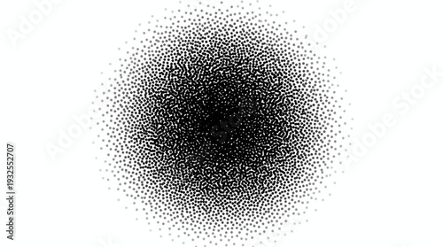 Abstract circular halftone dot pattern forming a soft black sphere on white background