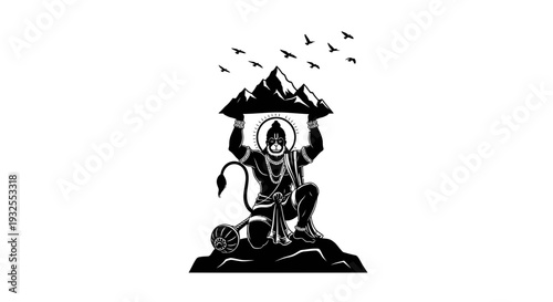 A black and white drawing of a mythical creature standing on a rock