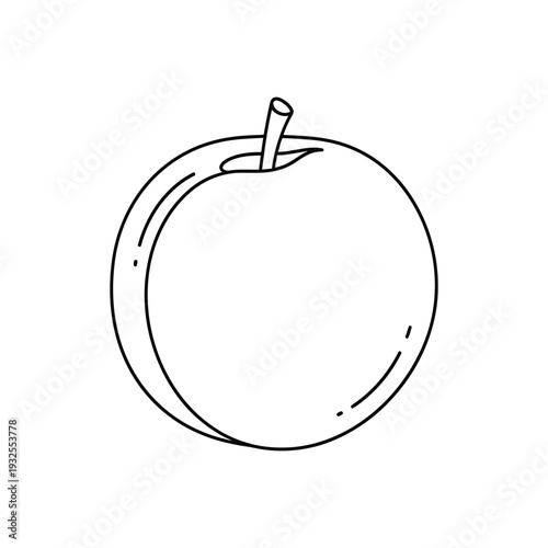 Minimalist Peach Fruit with Leaf Fresh Summer Produce Line Art Vector illustration