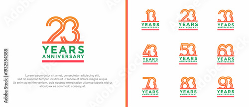 anniversary vector logo set, orange and green color can be use for celebration