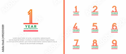 anniversary vector logo set, orange and green color can be use for celebration